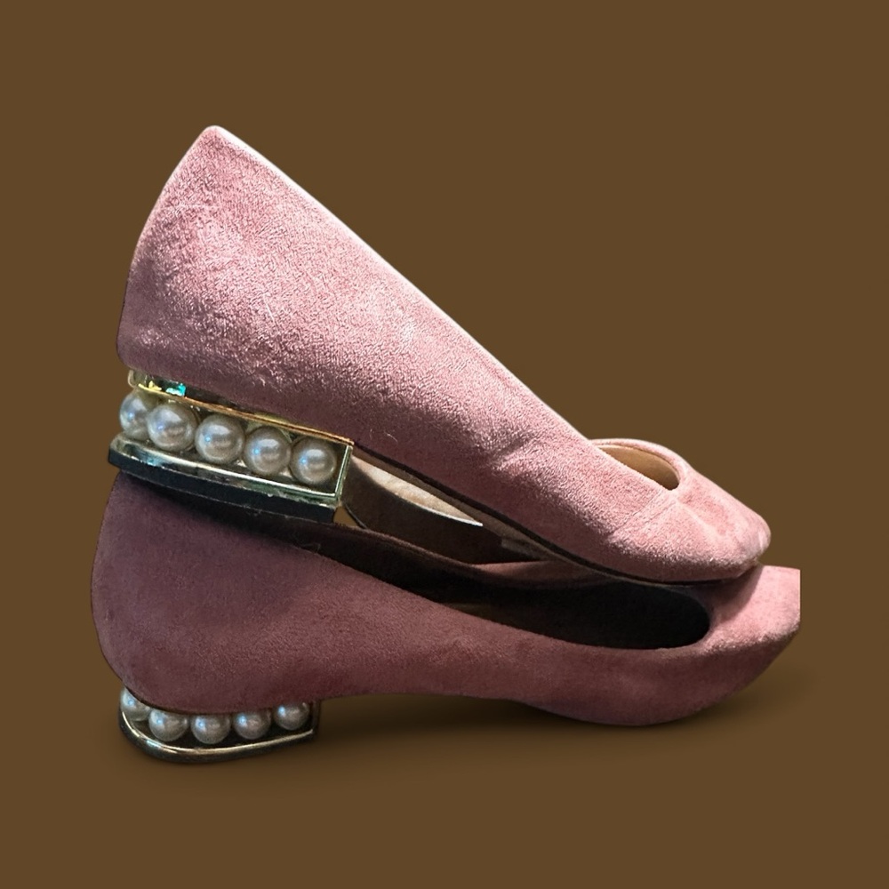 Qupid Pink Suede Flats with Pearl Detail